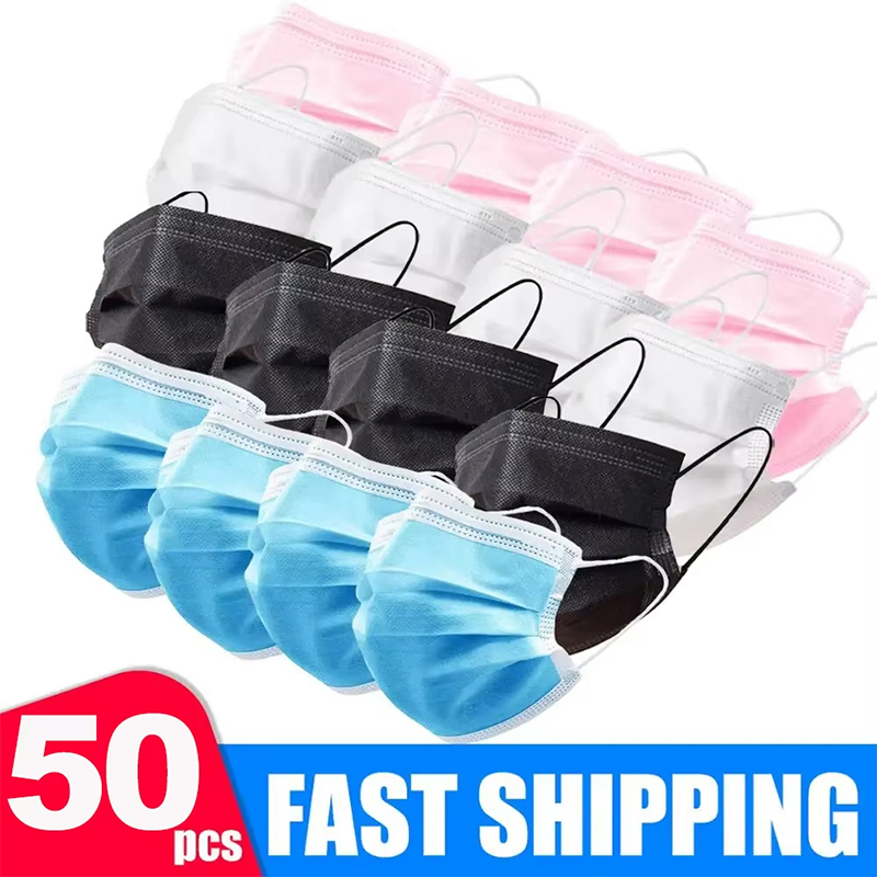 50Pcs 3-layer Mask Face Masks  - Black Face Mask Pack ulasan dan harga